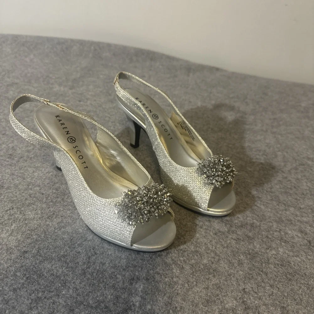 Karen Scott Silver Breena Slingback Peep-Toe Pumps Size‎ 5 Party Wedding